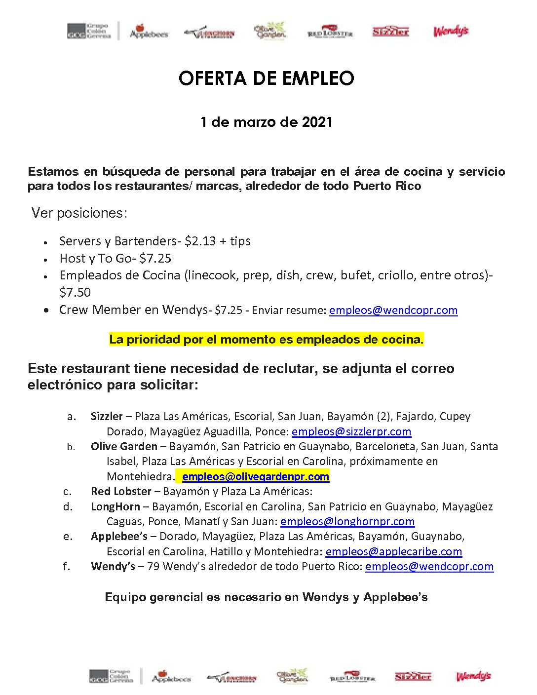 Oportunidades de Empleo en todo Puerto Rico Grupo Colón Gerena